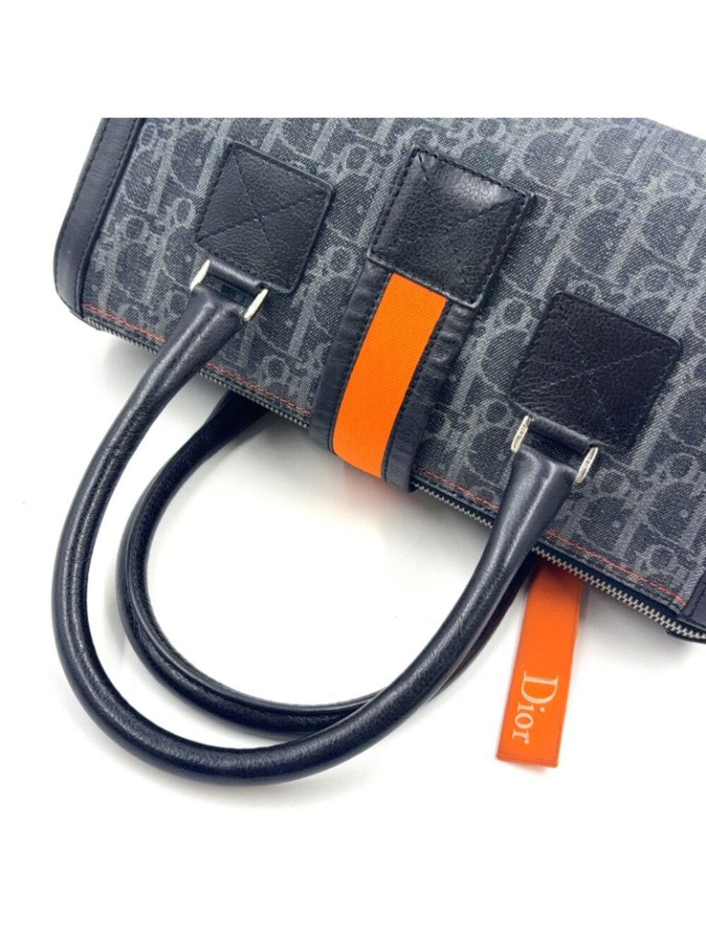 Dior Flight Line Trotter Leather Denim Gray Black Handbag Silver - Picture 6 of 15